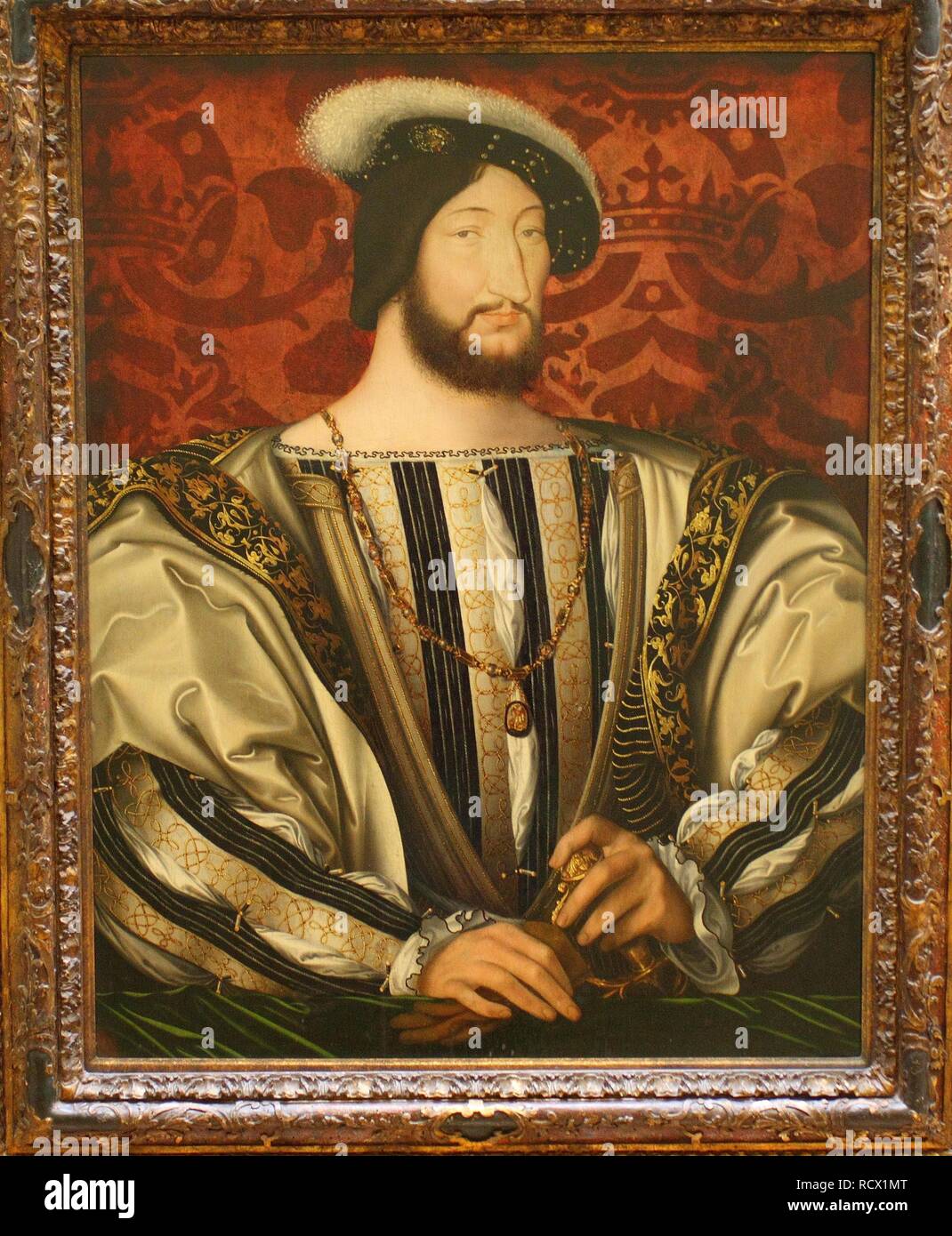 Porträt von Franz I. (1494-1547), König von Frankreich, Herzog von Bretagne, Graf von Provence. Museum: Musée du Louvre, Paris. Autor: CLOUET, Jean. Stockfoto