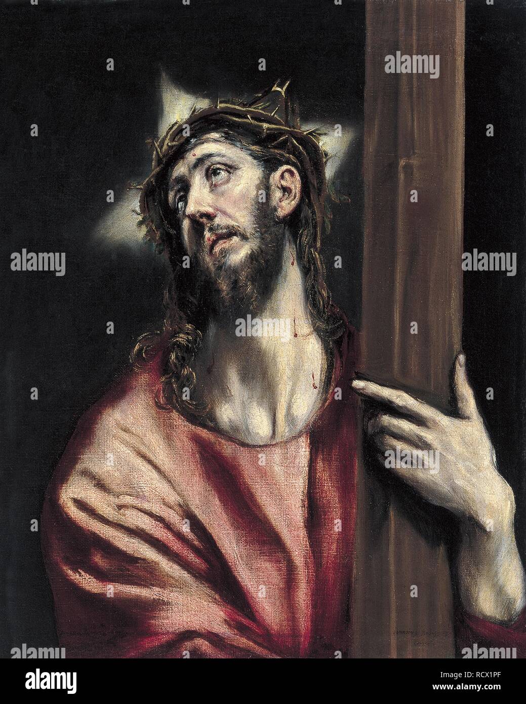 Christus mit dem Kreuz. Museum: Museo Thyssen-Bornemisza Sammlungen. Autor: GRECO, El. Stockfoto