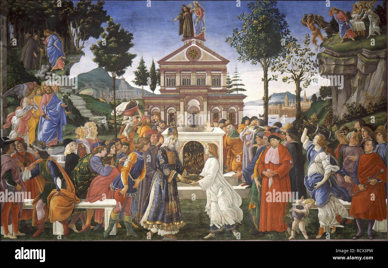 Die Versuchung Christi. Museum: Die Sixtinische Kapelle, Vatikan. Autor: BOTTICELLI, Sandro. Stockfoto