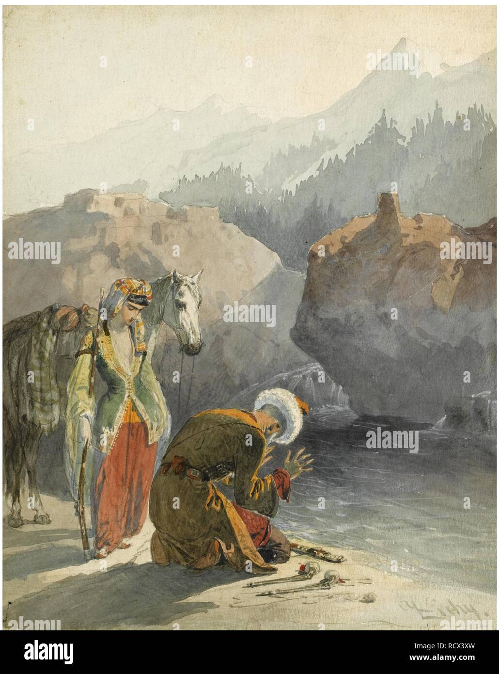 Das Gebet (aus der Serie Scènes du Caucase). Museum: private Sammlung. Autor: ZICHY, MIHALY VON. Stockfoto