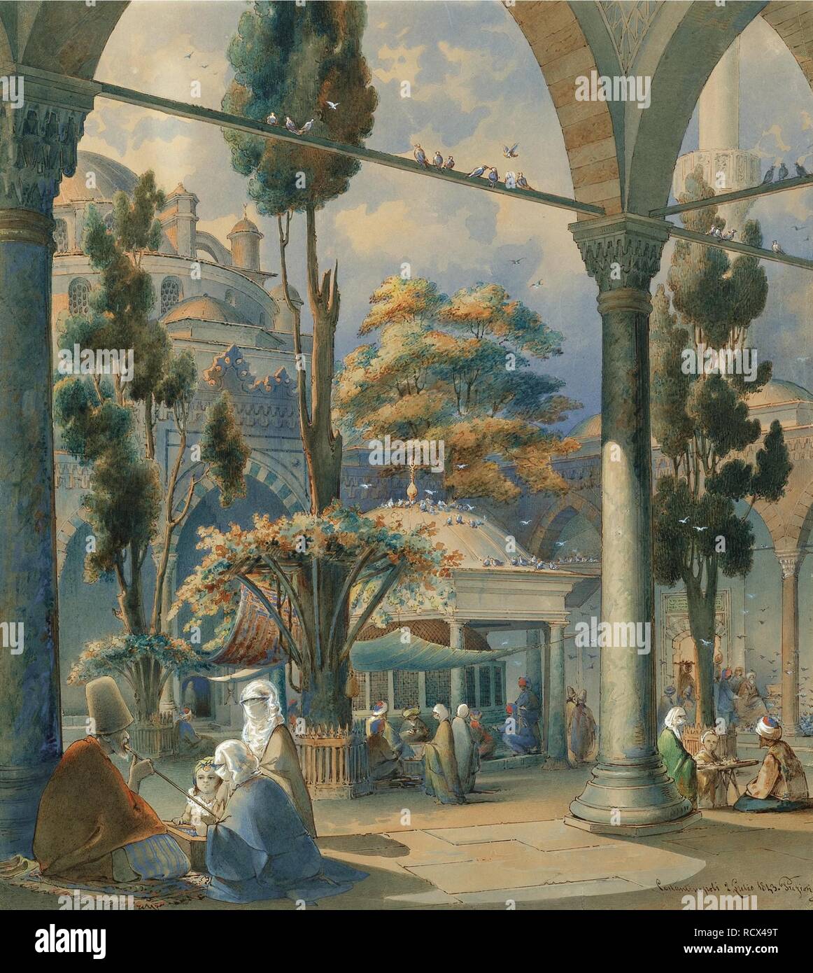 Innenhof des Sultan Bayezid Moschee in Konstantinopel. Museum: private Sammlung. Autor: Preziosi, Amedeo. Stockfoto