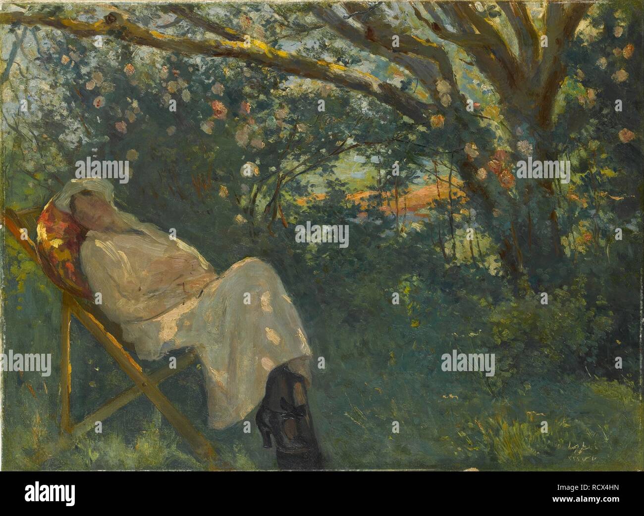 Dame in Rosa auf einer Chaiselongue. Museum: Sakip Sabanci Museum, Istanbul. Autor: Güran, Nazmi Ziya. Stockfoto