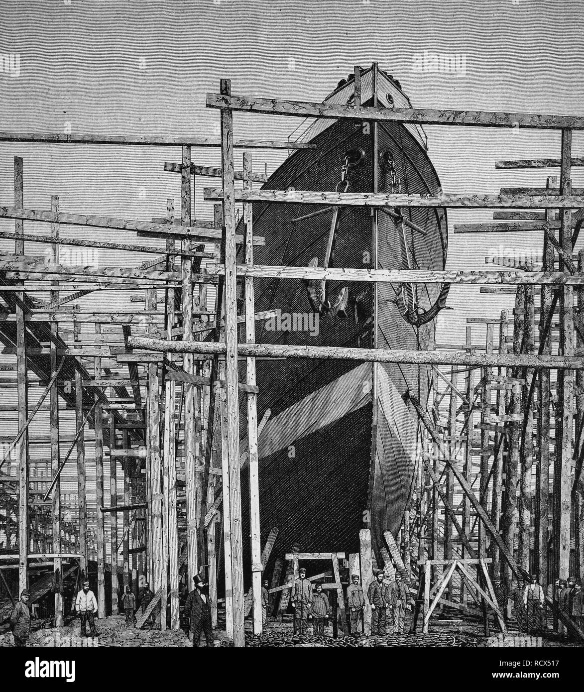 Gerüst der Cassius, ein Eisen Handelsschiff, Werft Zu Gaarden Werft, Kiel, Holz Gravur, 1880 Stockfoto