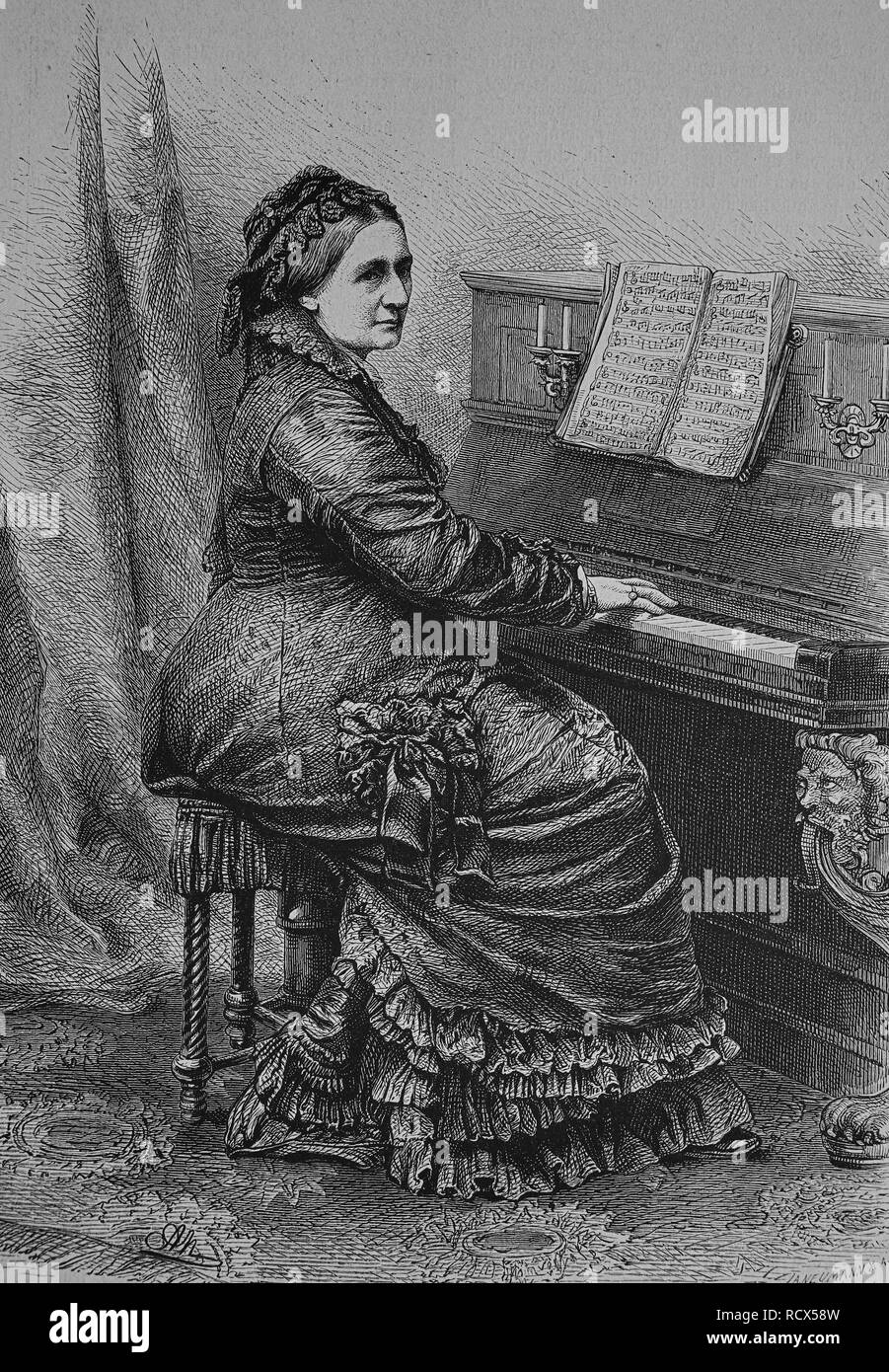 Clara Josephine Schumann, 1819-1896, geb. Wieck, deutsche Pianistin und Komponistin, Holzschnitt, Kupferstich, 1882 Stockfoto