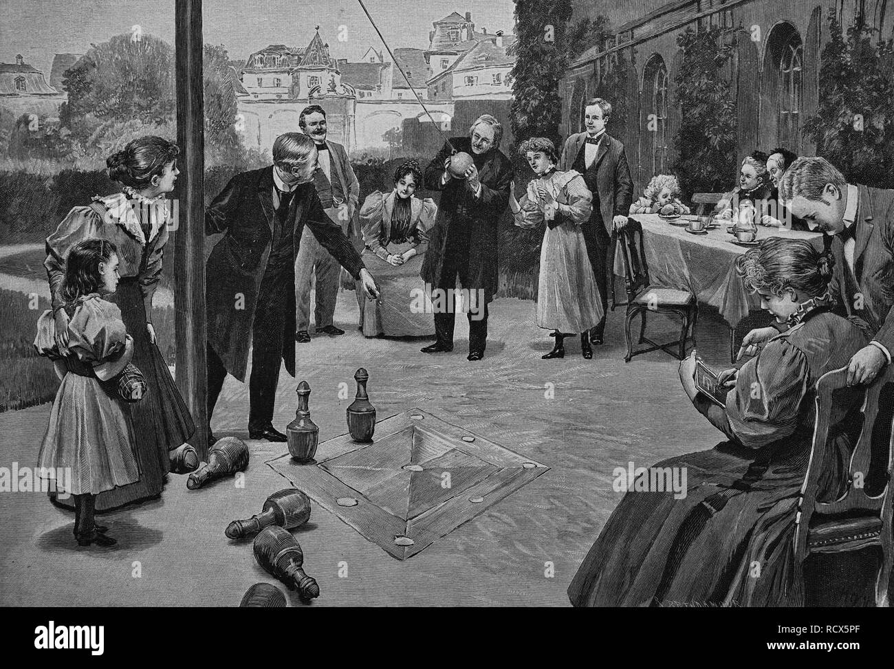 Sonntag Nachmittag im Dekanat der Garten, Holzschnitt, 1888, historischer Stich Stockfoto