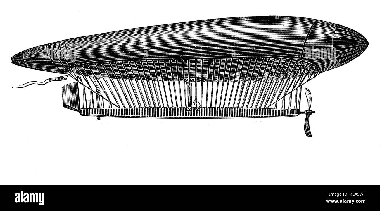 Das lenkbare Luftschiff von ch. Renard und A Krebs, 9. August 1884, Holzschnitt, 1888, historische Gravur Stockfoto