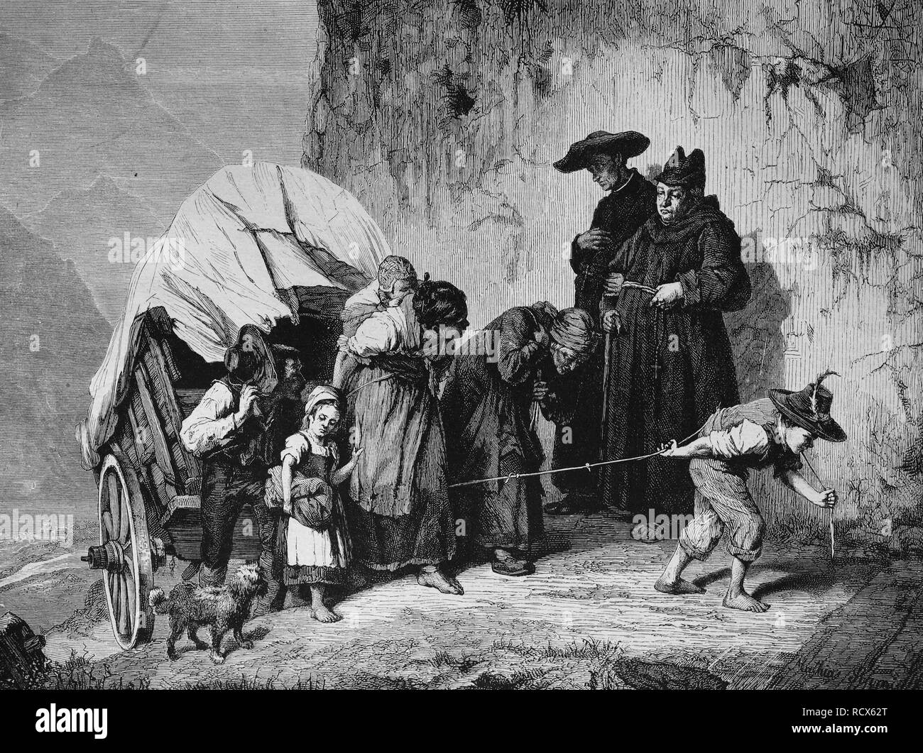 Arme Menschen, Holzstich, c 1880 Stockfoto