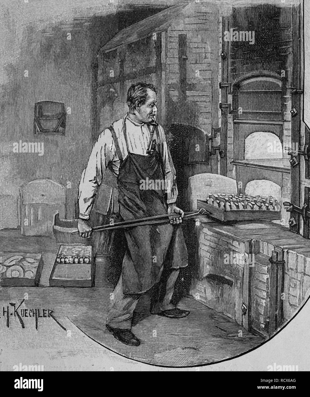Schmelzer, die Herstellung von Porzellan, Holzschnitt, ca. 1880 Stockfoto