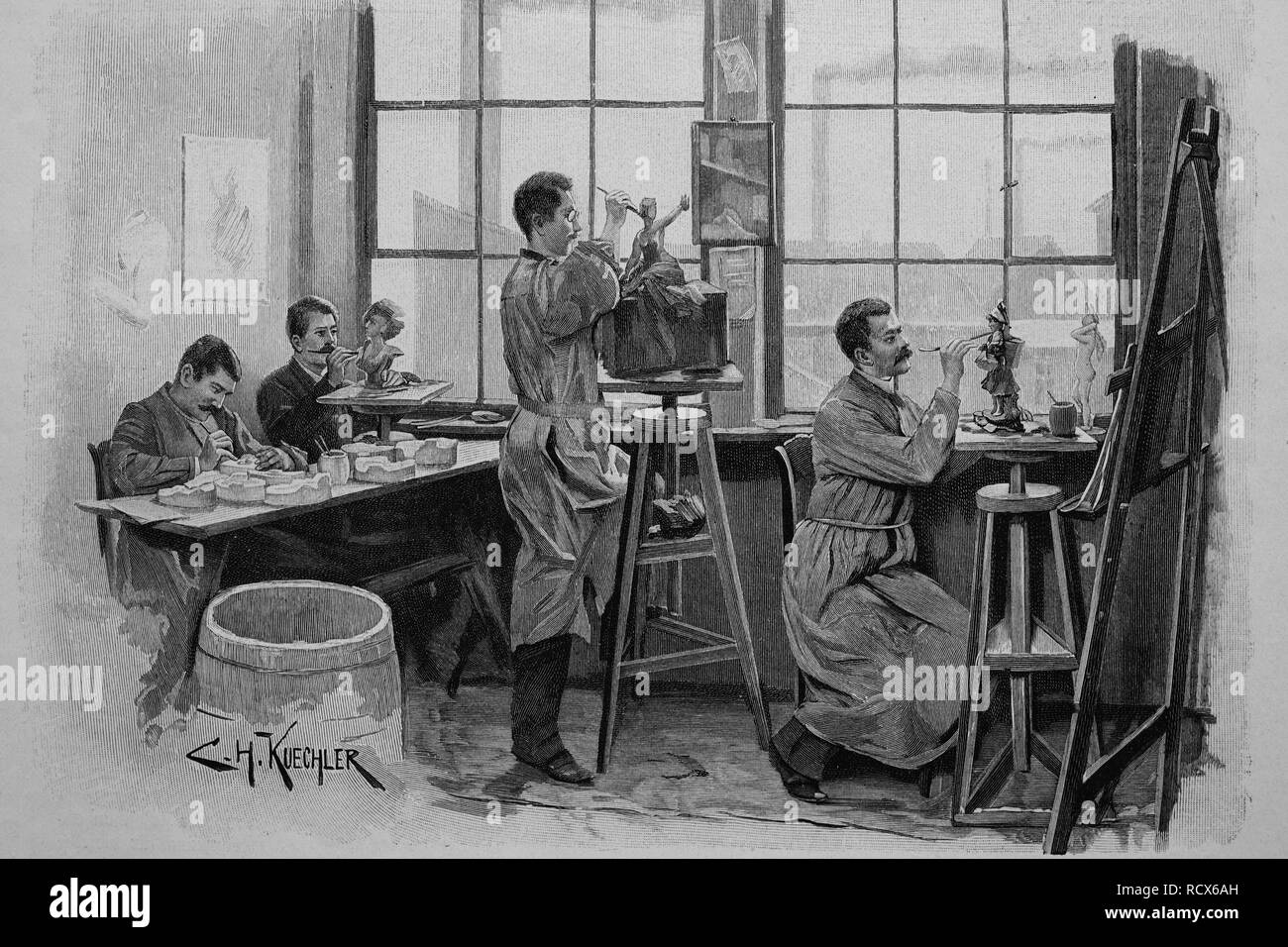 Prototyp-Studio, Herstellung von Porzellan, Holzschnitt, ca. 1880 Stockfoto