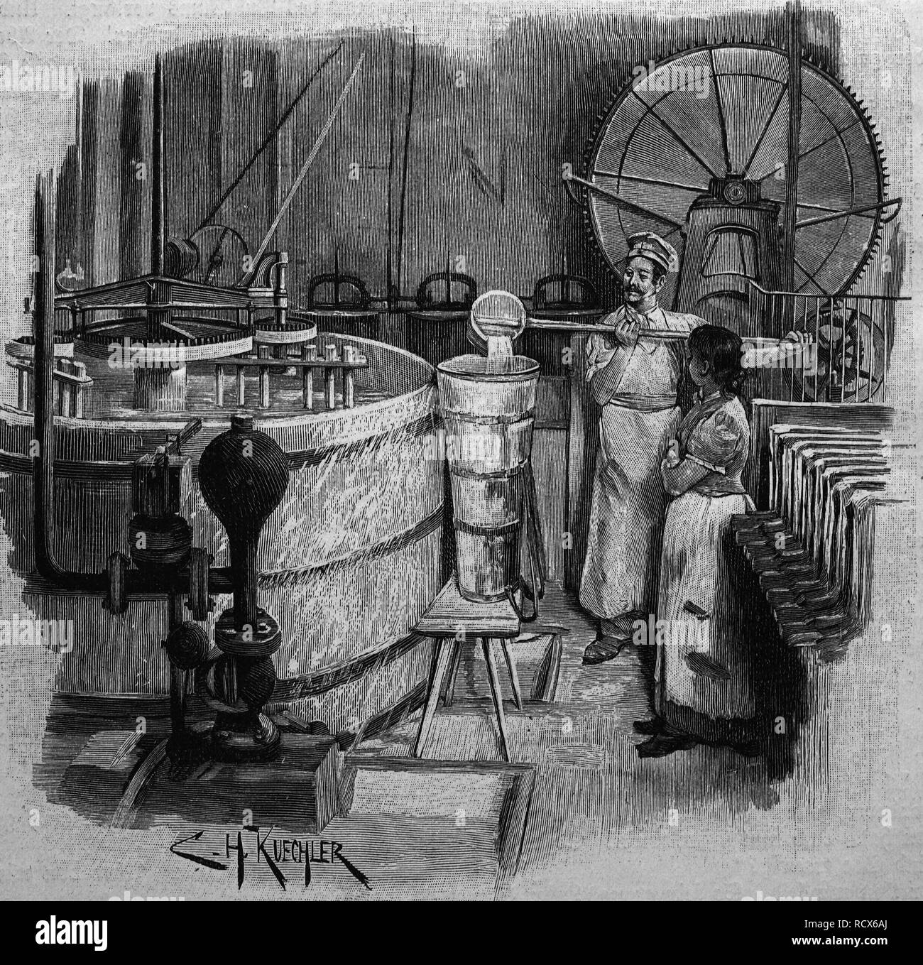 An der Paste Mühle, Herstellung von Porzellan, Holzschnitt, ca. 1880 Stockfoto