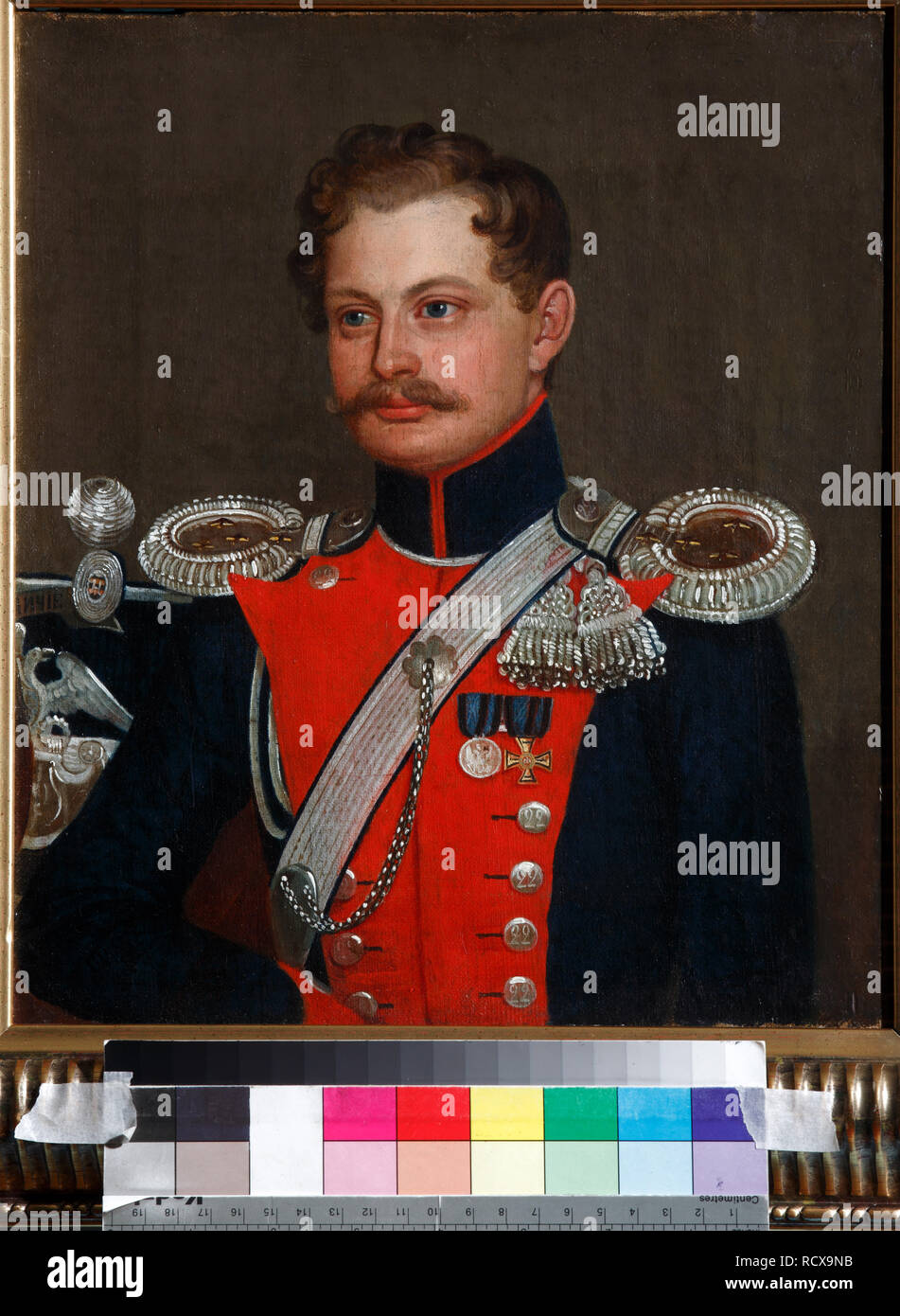 Porträt eines Personal Kapitän des 3. Elisavetgrad Husarenregiment. Museum: Landesmuseum von A. S. Puschkin, Moskau. Autor: anonym. Stockfoto