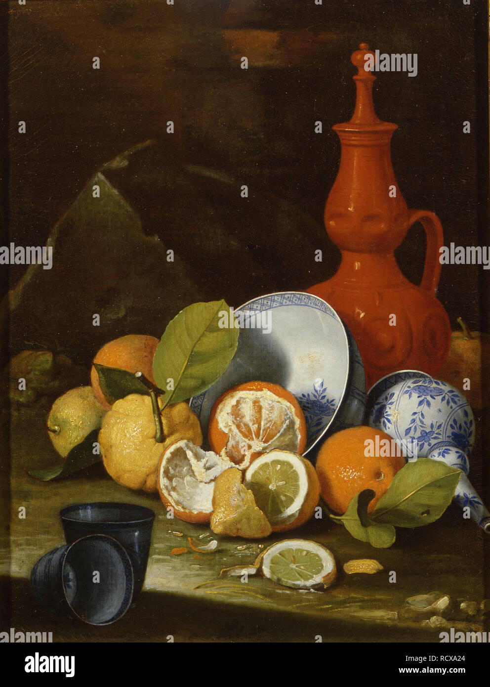 Bucchero, Porzellan, Orangen und Zitronen. Museum: Galleria Nazionale, Parma. Autor: Monari (Munari), Cristoforo. Stockfoto