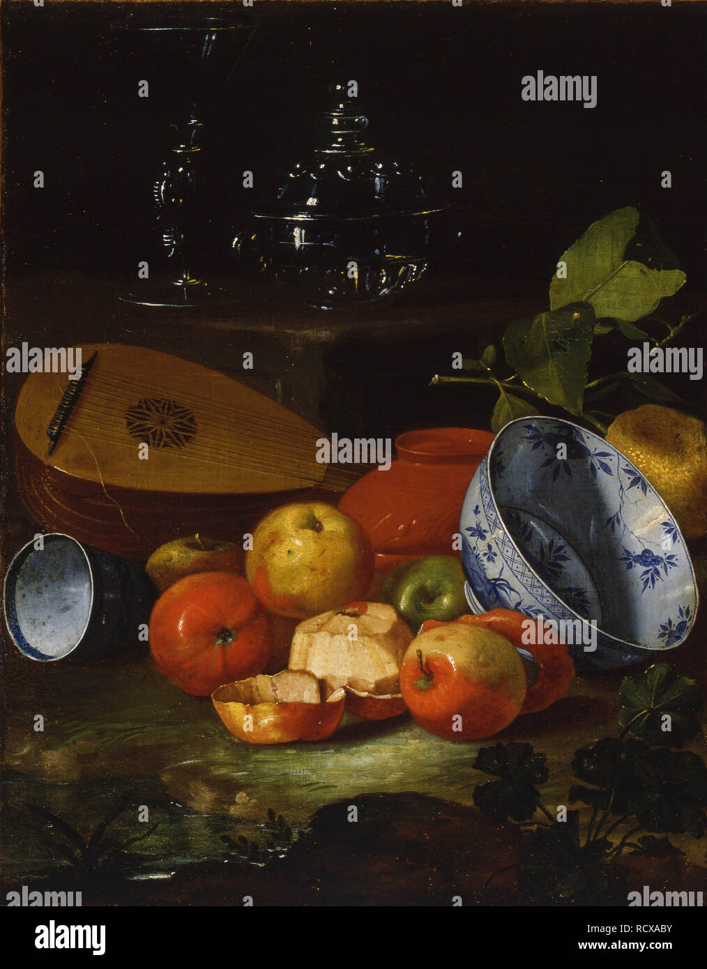 Mandoline, Schale und Schüssel, Porzellan, Äpfel. Museum: Galleria Nazionale, Parma. Autor: Monari (Munari), Cristoforo. Stockfoto