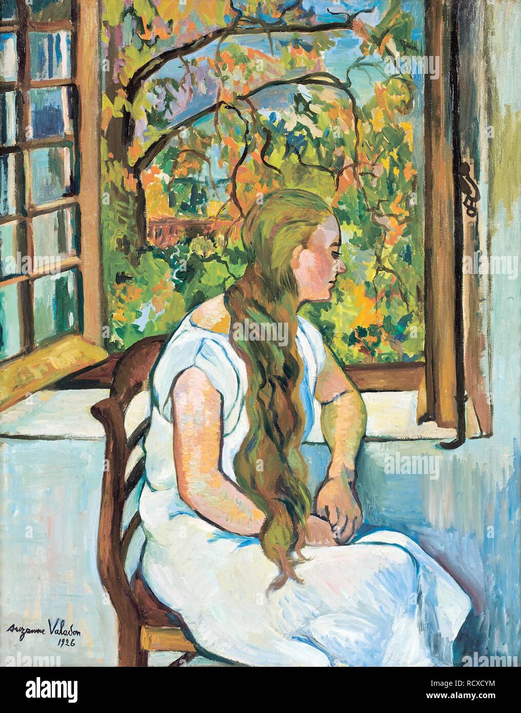 Germaine Äußern an ihrem Fenster. Museum: private Sammlung. Autor: Suzanne Valadon,. Stockfoto