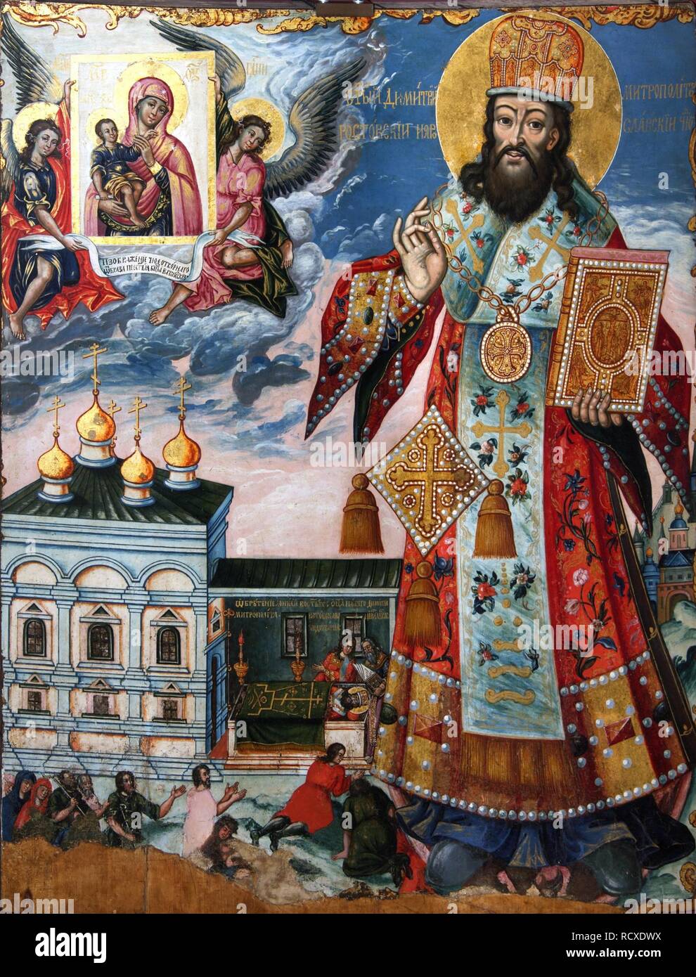 Saint Dimitry von Rostov. Museum: Staatliche Tretjakow-Galerie, Moskau. Thema: russische Ikone. Stockfoto