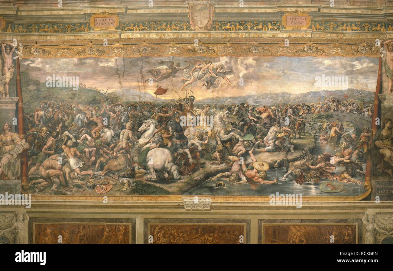 Die Schlacht an der Milvischen Brücke. Museum: der Apostolische Palast, Vatikan. Autor: PENNI, GIANFRANCESCO. Stockfoto