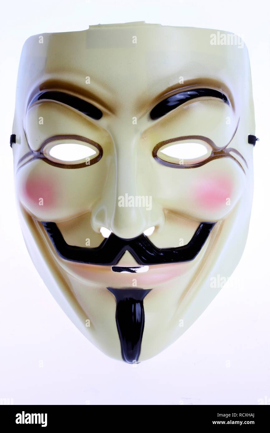 Anonyme Maske, Guy Fawkes Maske aus dem Film V wie Vendetta, das Symbol des Hackers Bewegung, Anonyme Bewegung gegen die Stockfoto