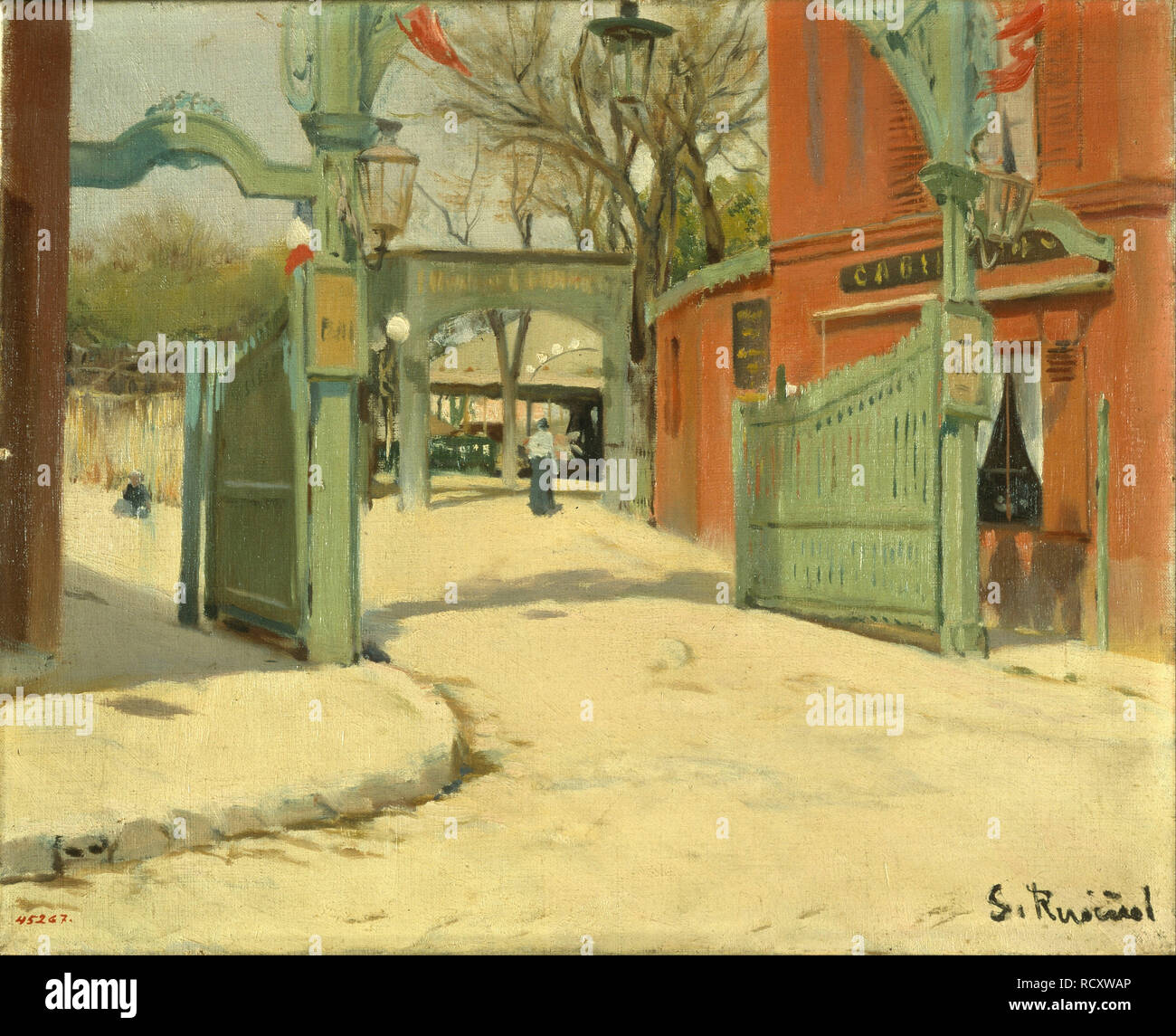 Eingang zum Park von Moulin de la Galette. Museum: Museu Nacional d'Art de Catalunya, Barcelona. Autor: RUSIÑOL, SANTIAGO. Stockfoto