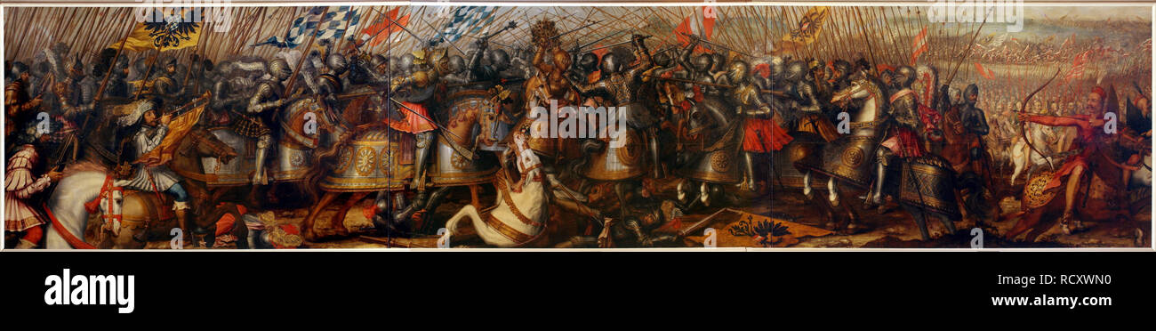 Louis IV der Bayerischen Niederlagen Friedrich in der Schlacht bei Mühldorf in 1322. Museum: Bayerische Staatsgemäldesammlungen. Autor: WERL, Hans. Stockfoto