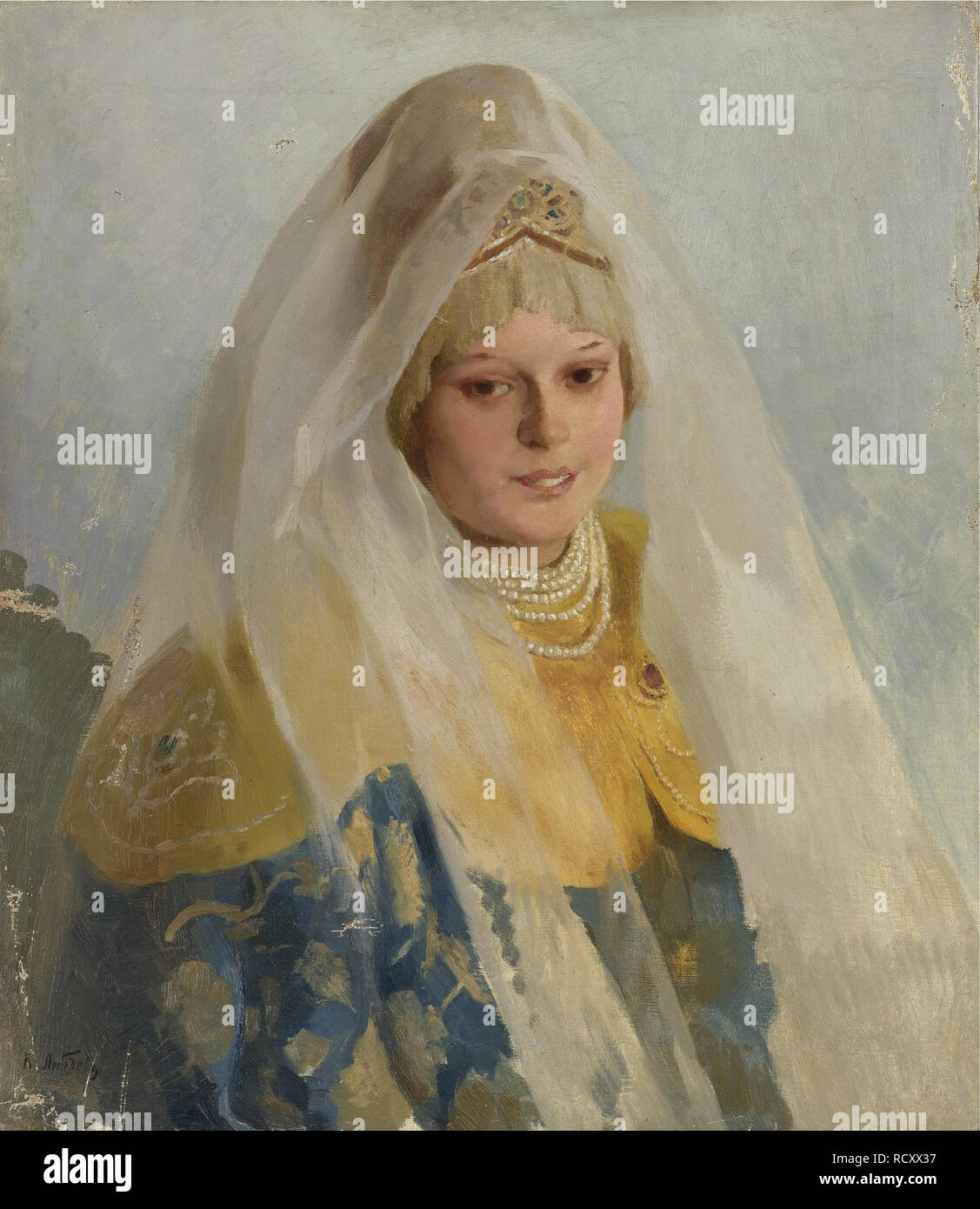 Boyar, der Frau. Museum: private Sammlung. Autor: Lebedev, Klavdi Wassiljewitsch. Stockfoto
