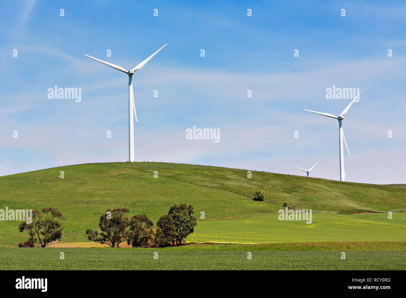 Umweltfreundliche Windturbinenfarm in Waubra, Victoria, Australien. Stockfoto