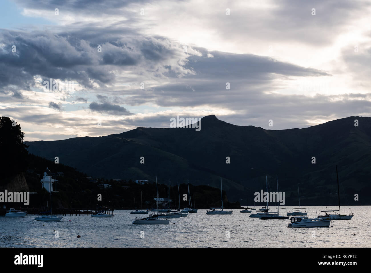 Hafen von Akaroa, auf der Südinsel Neuseeland Stockfoto