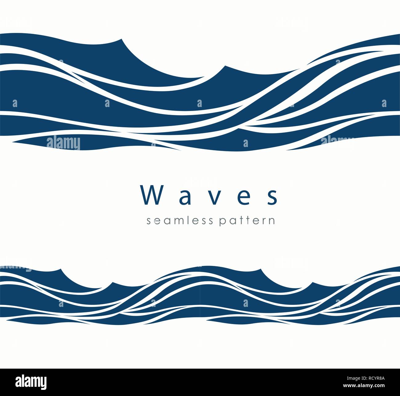 Marine nahtlose Muster mit stilisierten Wellen auf einem hellen Hintergrund. Blue Water Sea Wave abstract vector Hintergrund. Stock Vektor