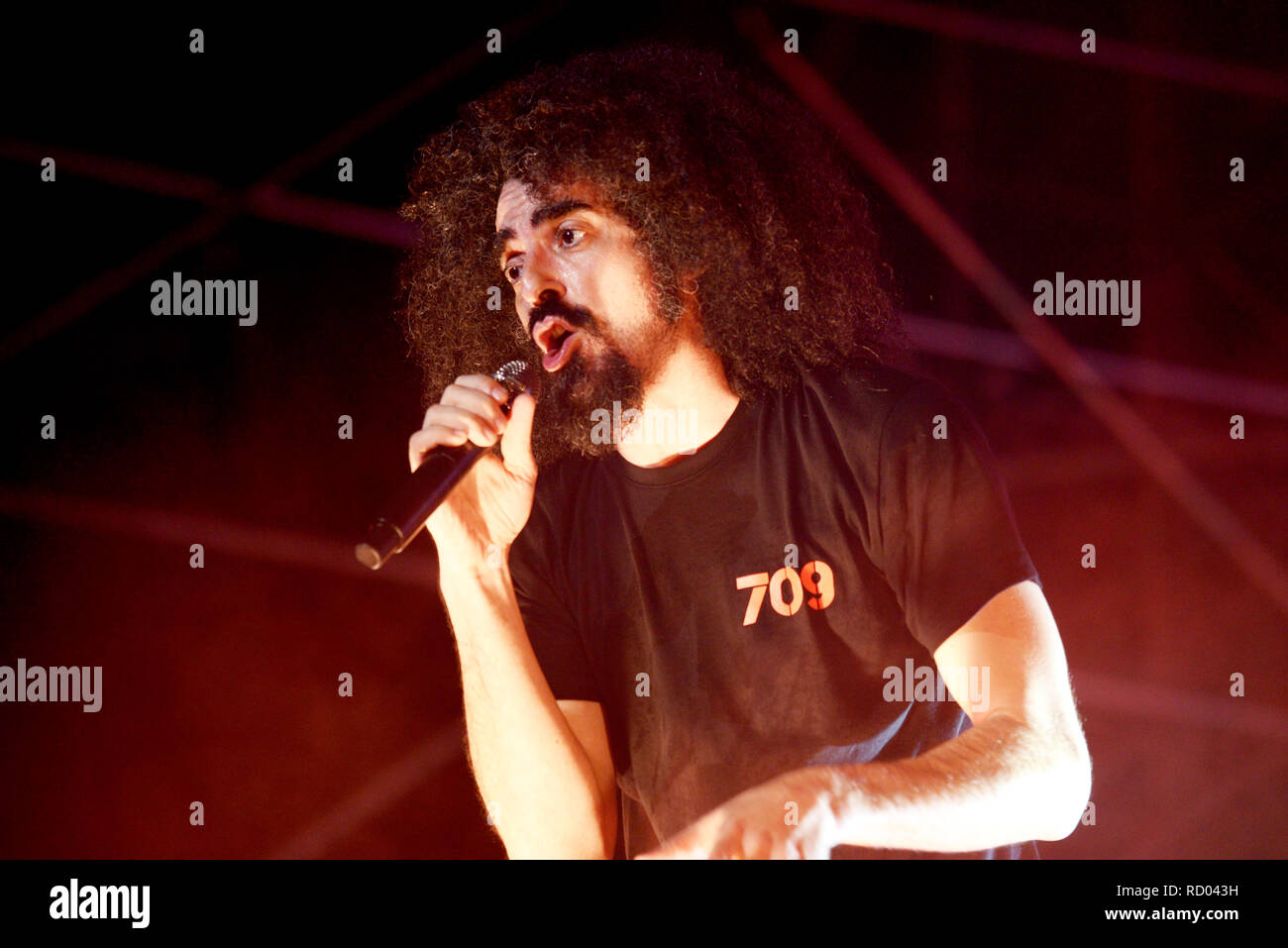 Rom - Juli 16, 2018: Das Konzert von "Caparezza' an der 'Rock in Roma" in Capannelle. Stockfoto