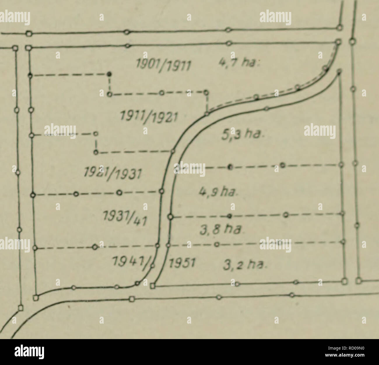 . Der Blendersaumschlag und sein System. Die Wälder und die Forstwirtschaft. "1. Kapitel. Da "erhailiiu * zur Z^Uhcheu Urdnunt; dtrs licirici/283 FiK. 4". Aas-d" * r htuiiK Kinri (-> tKrundkArt"': eine "HiebiizuK Darfltelluni^'* Haint Kintrat; d#?r Altwnwttufon. Diew* Grundkart< ai wM-DCN-v<: &Lt;Thiii di ^ - Wii: 1. der H e r H t (• i1 11 11 g von V i r t 8 c h a f t h k a r t e u und von Sturm - kartrii in klciucni MaÜKtah, 2. der A u f k t< 1 I n n ü.d" • R A I t (r r h k 1 a h h e n t a h f 1 1 e in lOjäliri-ger Abstufurif;. Sterben Fläclic (bi im Abgelaufe-nen Jalirzeliiit v<'rjiingten Streif Stockfoto