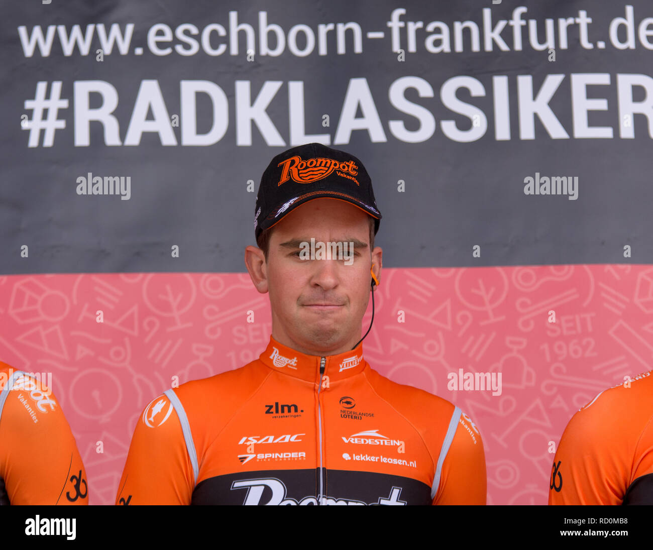 ESCHBORN, Deutschland - 1. Mai 2018: Brian Van Goethem (Roompot-Nederlandse Loterij) bei Eschborn-Frankfurt Radrennen Stockfoto