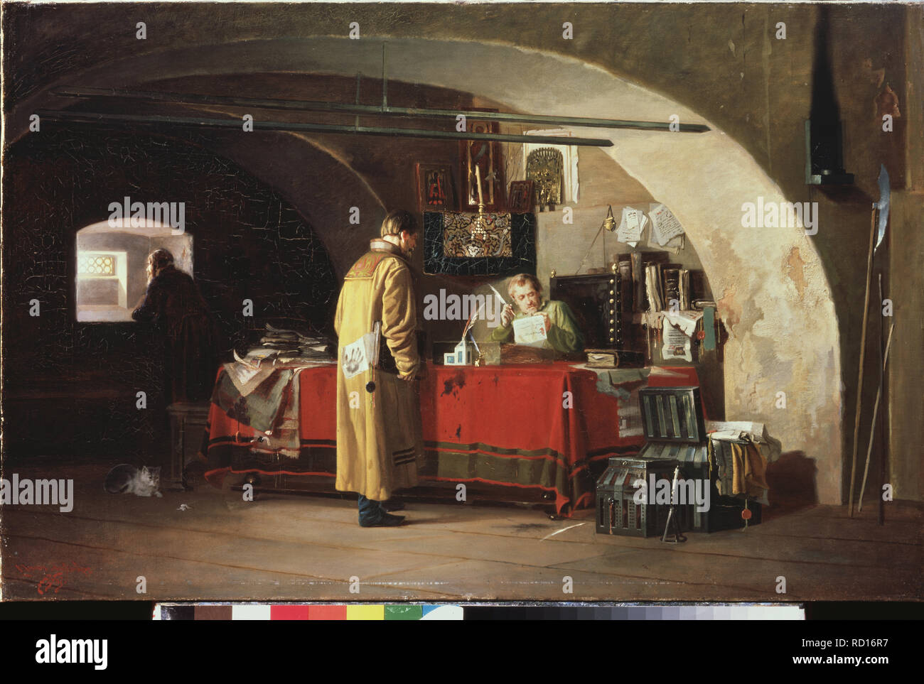 Ein Büro in Muscovy. Museum: Staatliche Museum für Geschichte und Kunst, Serpukhov. Autor: Yanov, Alexander Stepanovich. Stockfoto