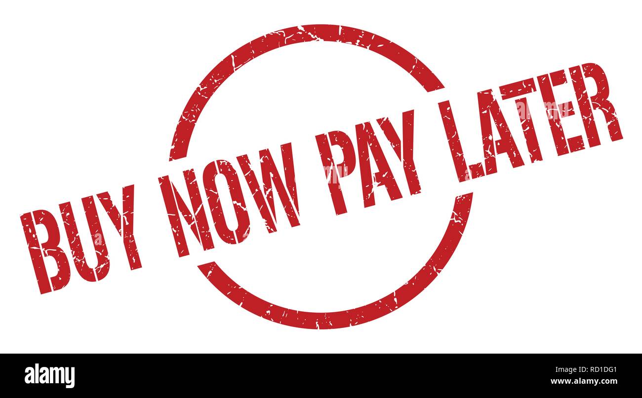 Jetzt kaufen, später bezahlen rote runde Stempel Stock Vektor