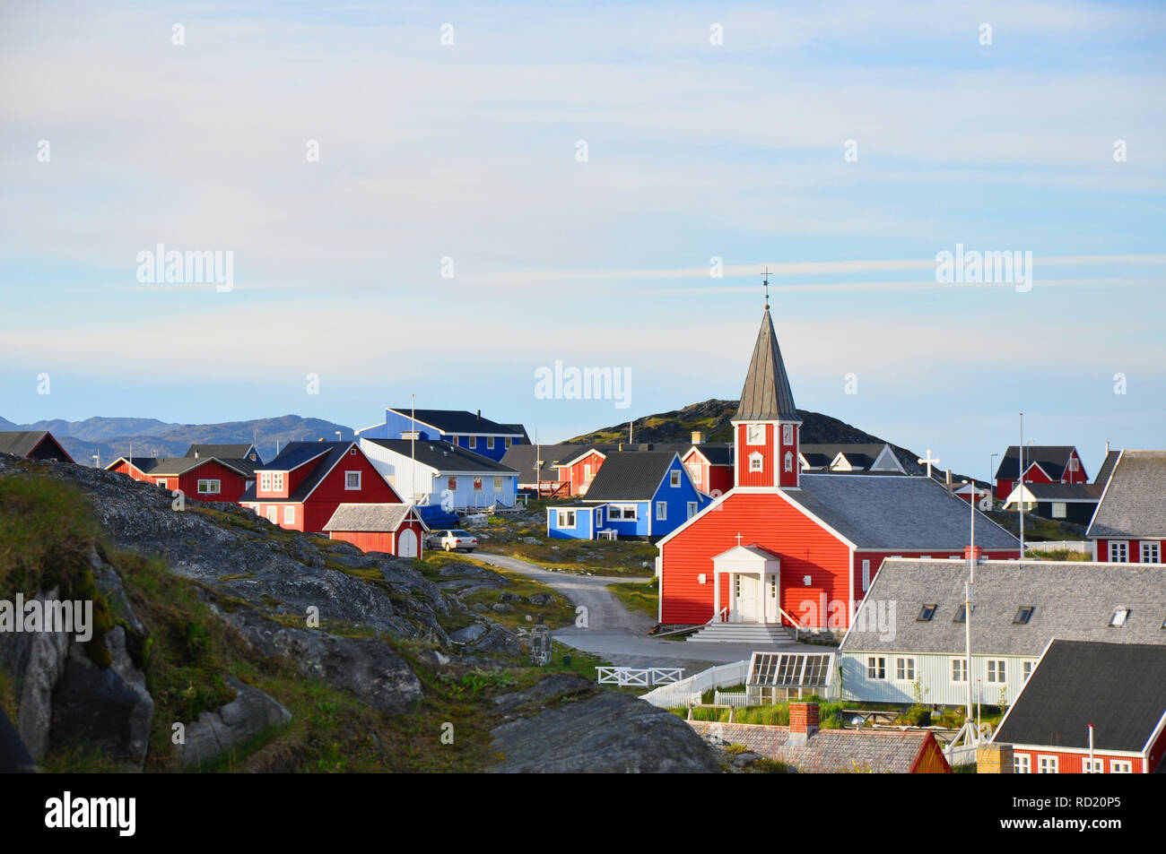 Die Kirche und die alten Teil der grönländischen Hauptstadt Nuuk Stockfoto