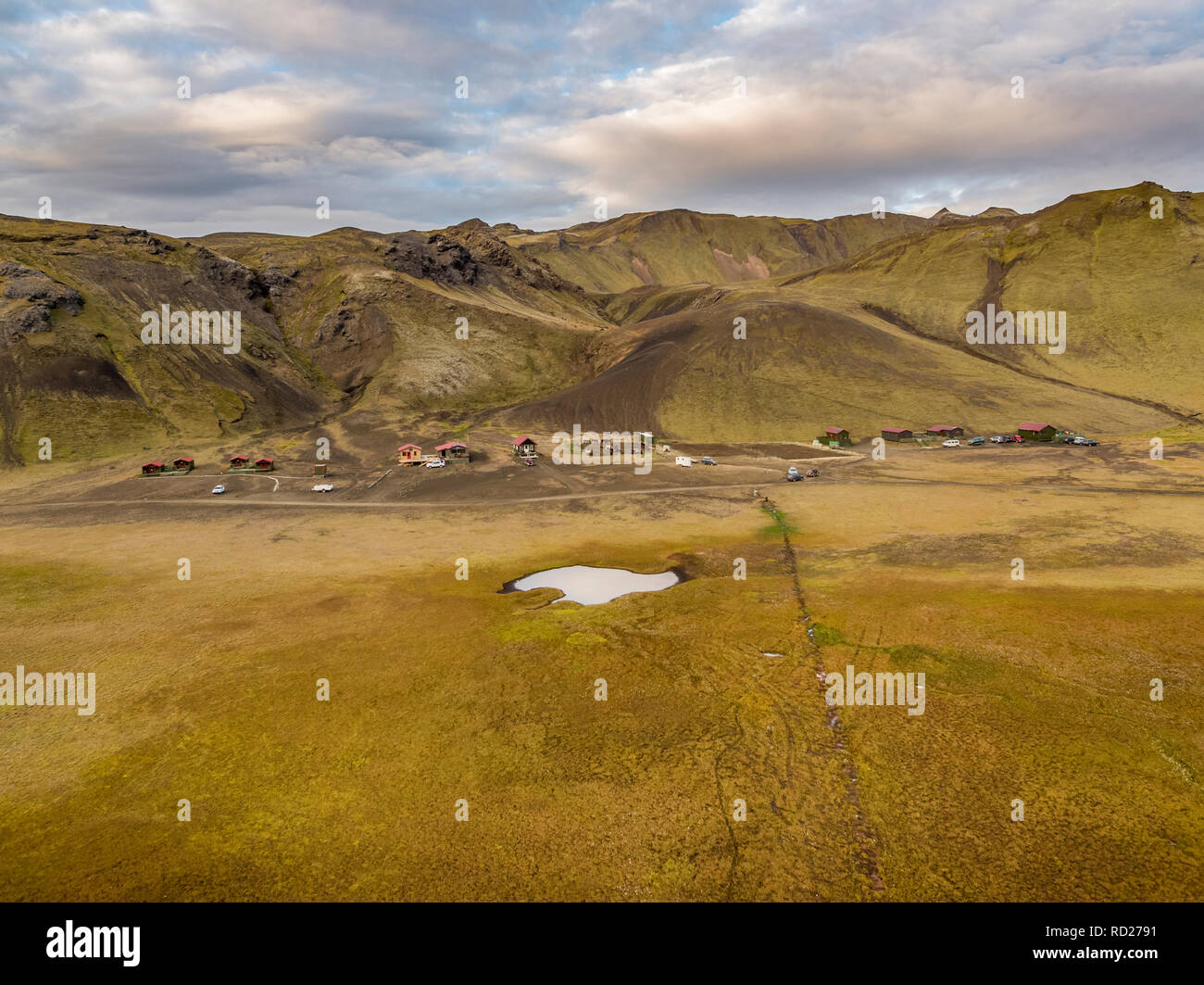 Sommer Kabinen, Landmannalaugar, Central Highlands, Island Stockfoto