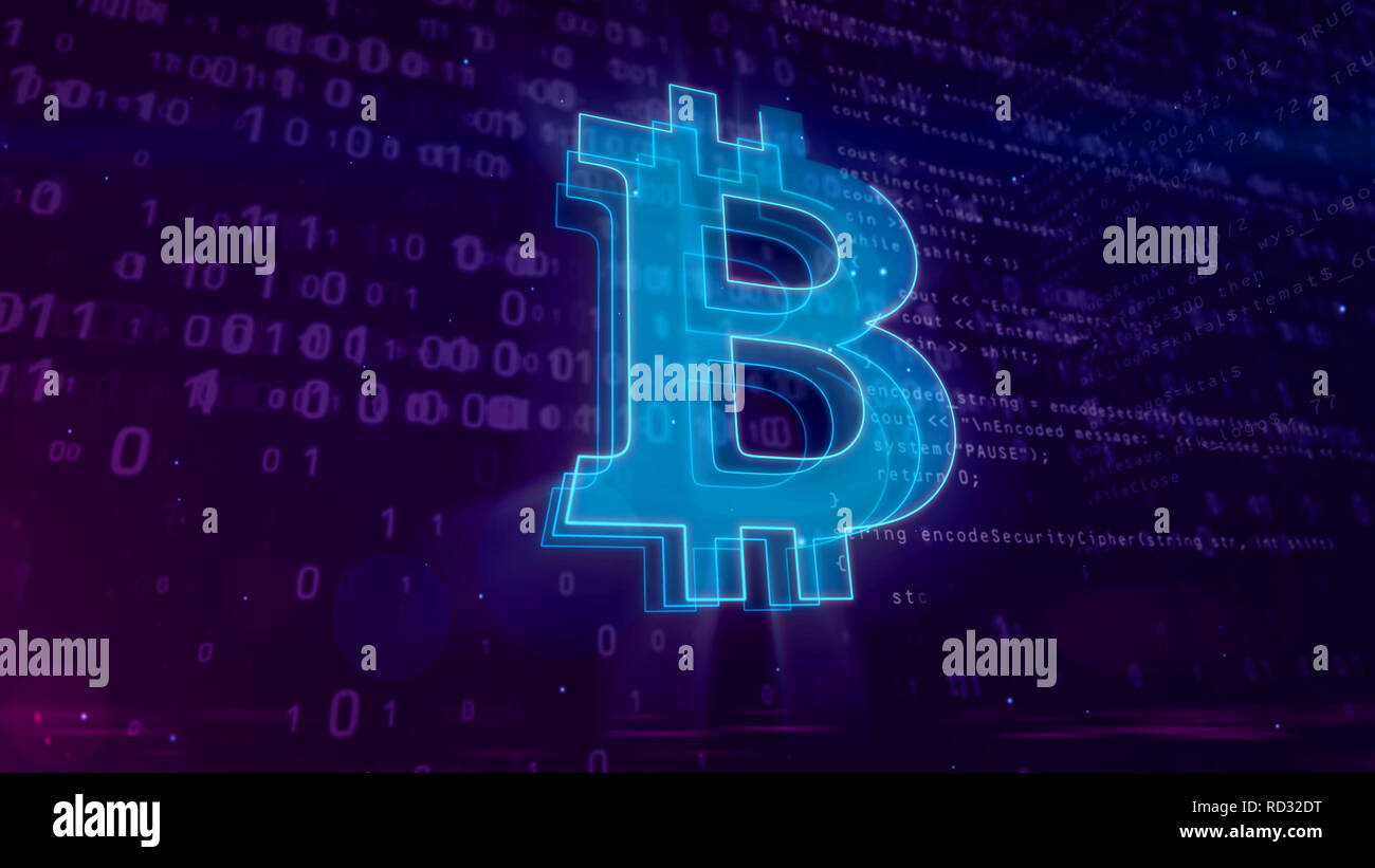 Bitcoin cryptocurrency abstraktes Konzept. 3D-Kontur der Bitcoin Währung Symbol auf digitalen Hintergrund. Computer blockchain business Symbol 3d illustratio Stockfoto