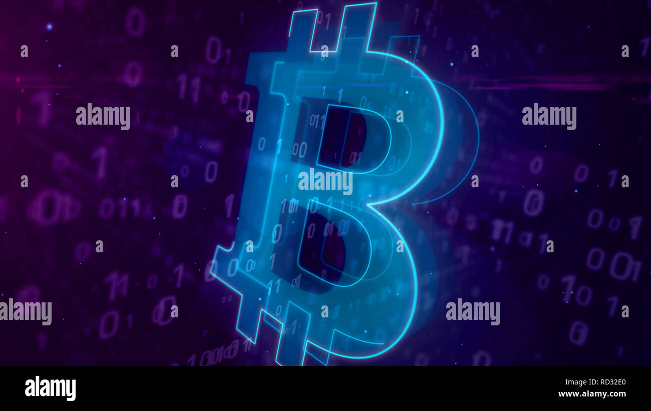 Bitcoin cryptocurrency abstraktes Konzept. 3D-Kontur der Bitcoin Währung Symbol auf digitalen Hintergrund. Computer blockchain business Symbol 3d illustratio Stockfoto