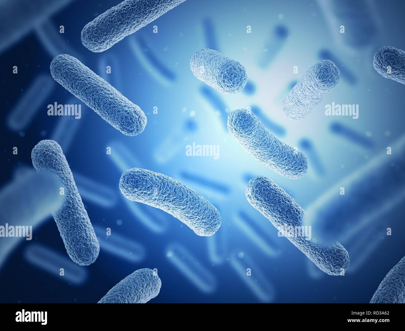Bakterien auf blauem Hintergrund Stockfoto