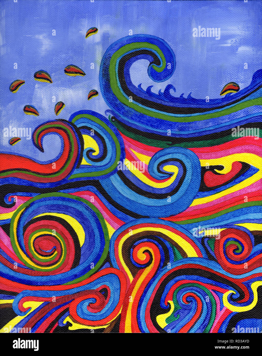 Wellen ... abstrakte Acrylmalerei auf Leinwand Board von Owen McGuigan, Künstler und Fotograf. Stockfoto