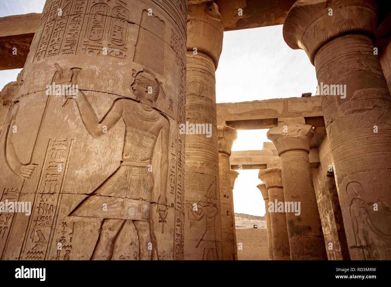 Der Tempel von Kom Ombo in der Nähe von Aswan Ägypten äußere Spalte Details Stockfoto