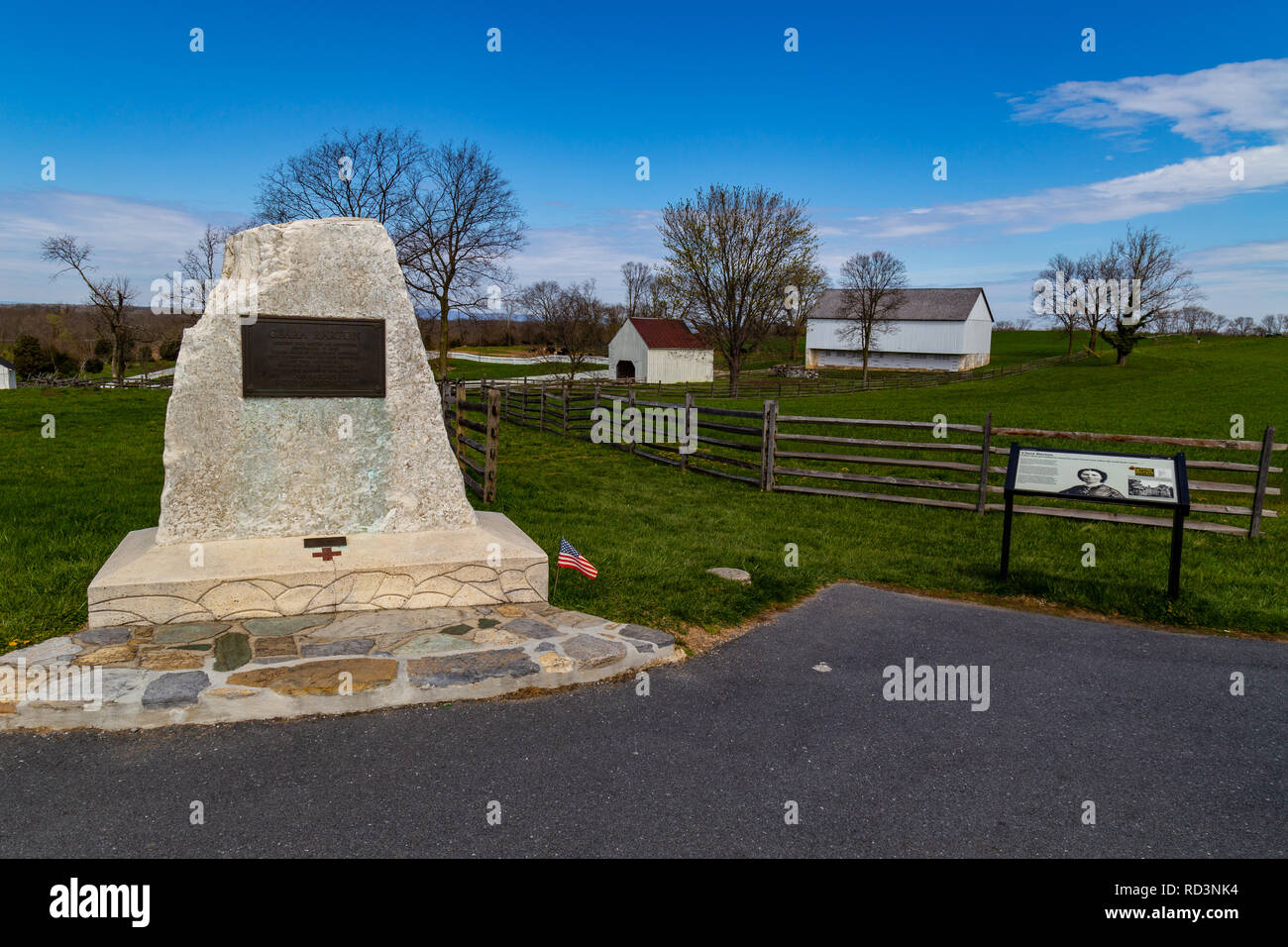Sharpsburg, MD, Vereinigte Staaten - 10 April, 2016: ein granitdenkmal erkennt Clara Barton's Service während der Schlacht von Antietam. Stockfoto