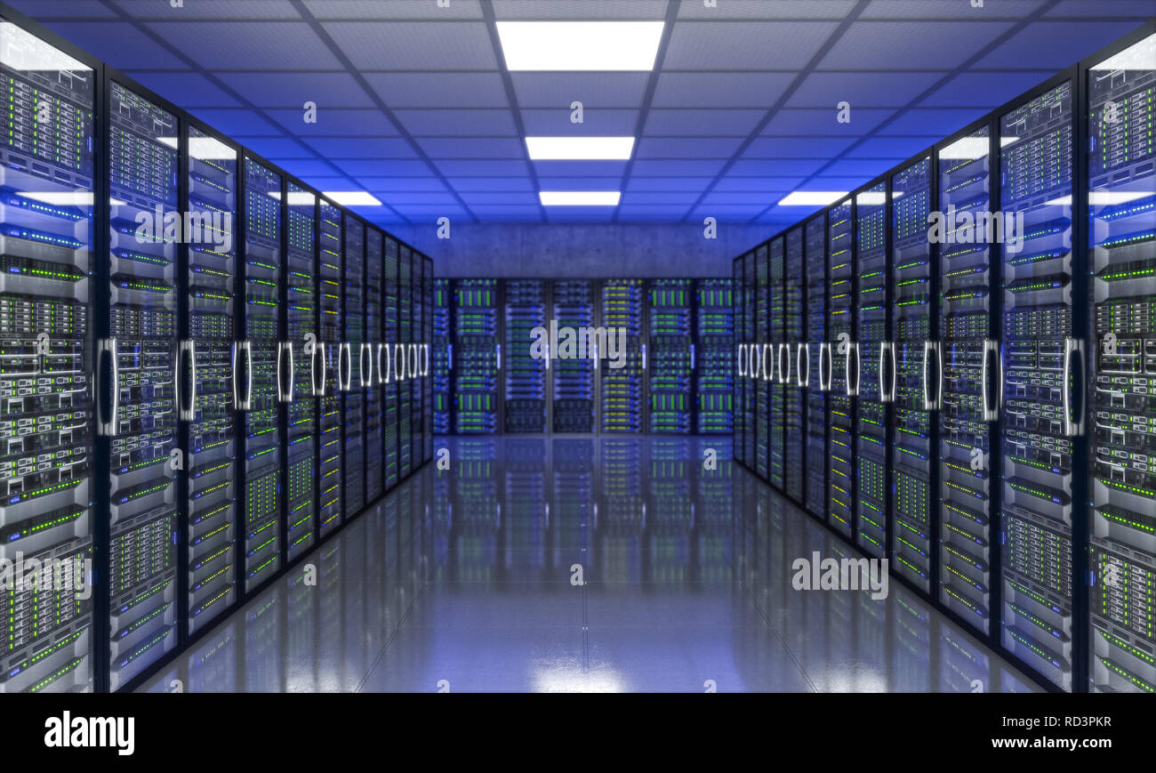 3D-Rendering des modernen Rechenzentrum mit vielen Server Stockfoto