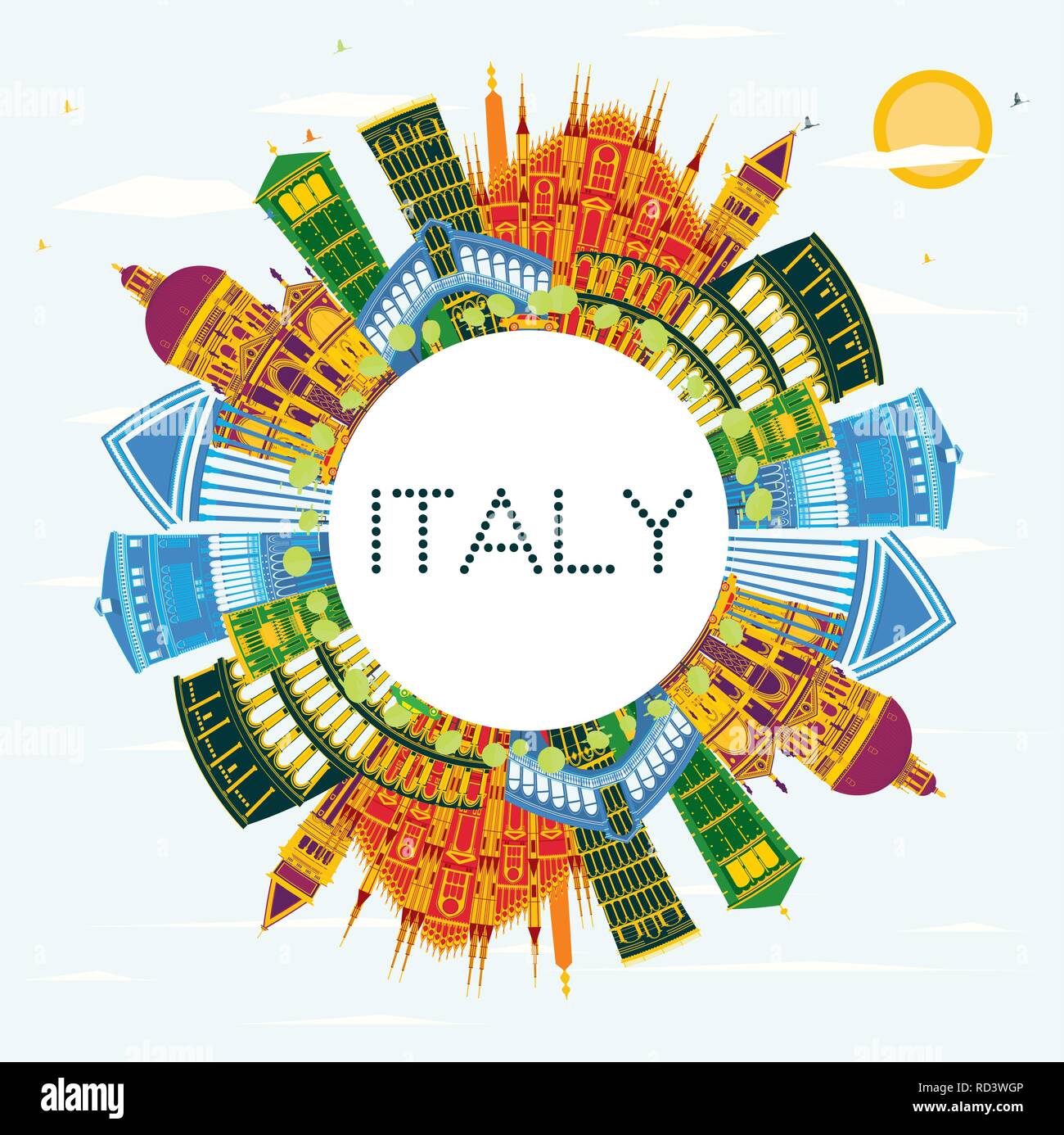Italien City Skyline mit Farbe Wahrzeichen und Kopieren. Vector Illustration. Business Travel und Tourismus Konzept mit historischer Architektur. Stock Vektor