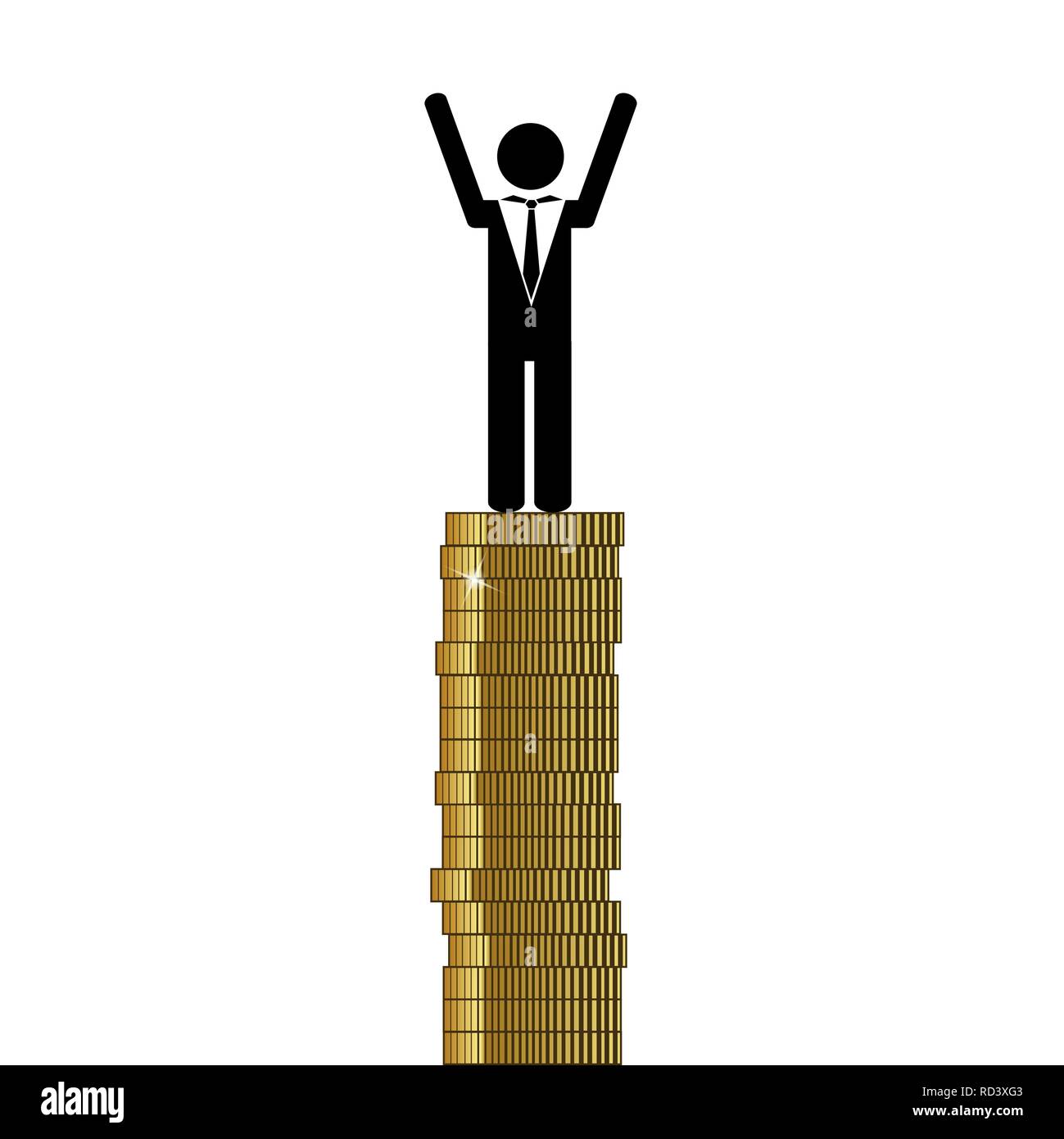 Reicher Mann steht auf Goldmünzen finance Piktogramm Vektor-illustration EPS 10. Stock Vektor