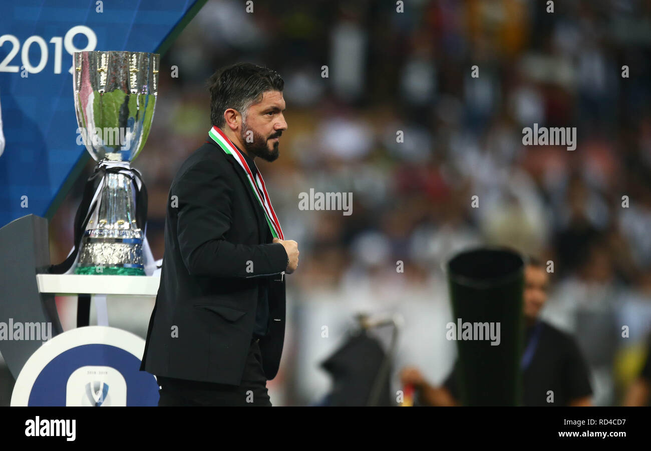 ESCLUSIVA MAILAND Foto Spada/LaPresse 16 Maggio 2005 2019 Gedda (Arabia Saudita) Sport calcio Juventus vs Mailand - Supercoppa Italiana 2019 - Stadio" König Abdullah Sport Stadt" Nella Foto: Gattuso EXKLUSIVE MAILAND Foto Spada/LaPresse Januar 16, 2019 Jeddah (Saudi Arabien) Sport Fussball Juventus vs Mailand - Italienisch Super Cup 2019 - Stadion "König Abdullah Sport Stadt" im Pic: Gattuso Stockfoto