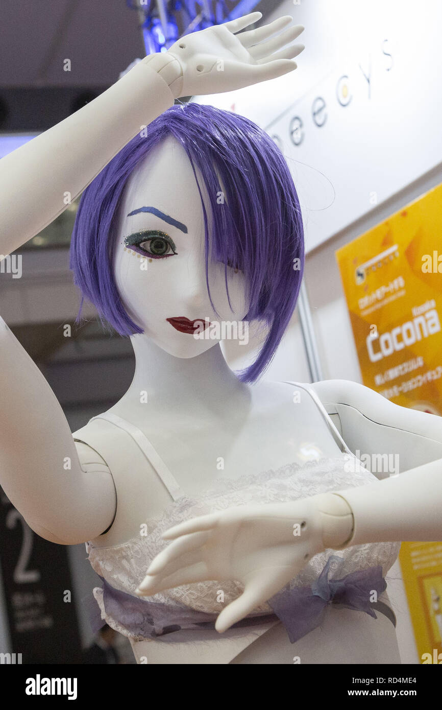 Tokio, Japan. 17 Jan, 2019. Eine menschliche Größe Bewegung Abbildung Plattform Kosaka Cocona führt während der RoboDEX im Tokyo Big Sight. Der dritte Roboter Entwicklung und Anwendung Expo (RoboDEX) stellt die neuesten Produkte und Technologien von Roboter Unternehmen und läuft vom 16. Januar bis zum 18. Credit: Rodrigo Reyes Marin/ZUMA Draht/Alamy leben Nachrichten Stockfoto