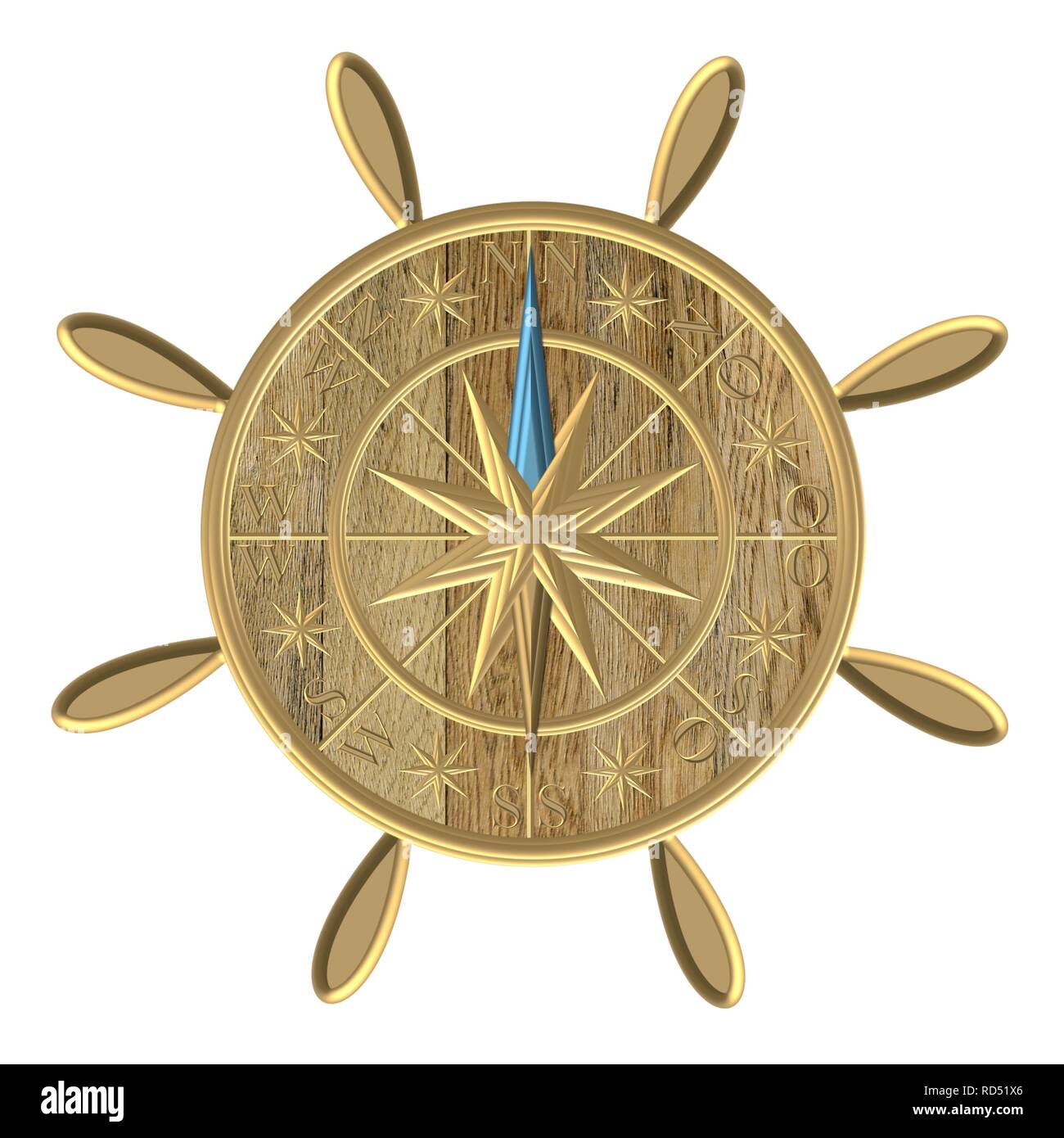 Goldener Kompass - Windrose - Steuerrad Stockfoto