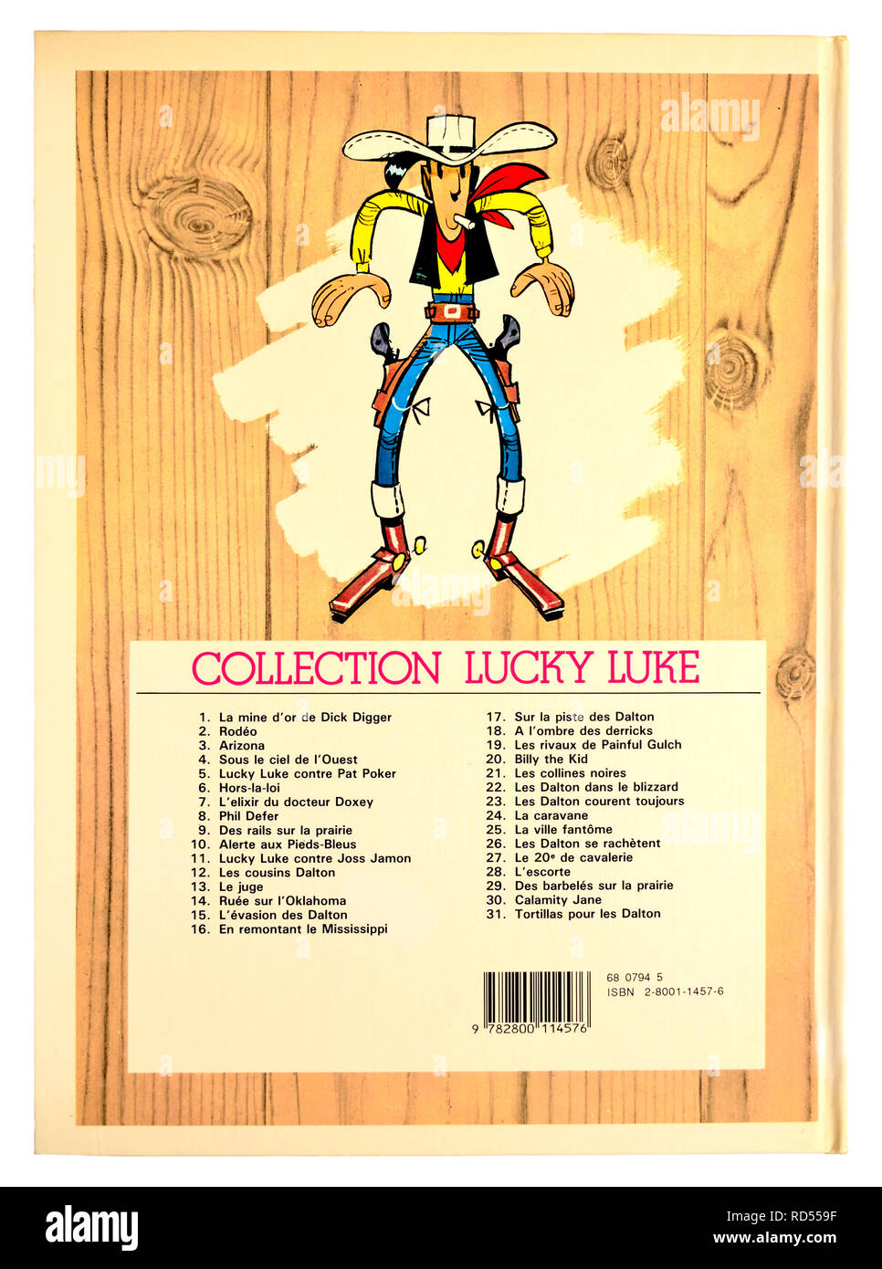 Lucky Luke Comic - hinteren Abdeckung mit verfügbaren Titel Stockfoto