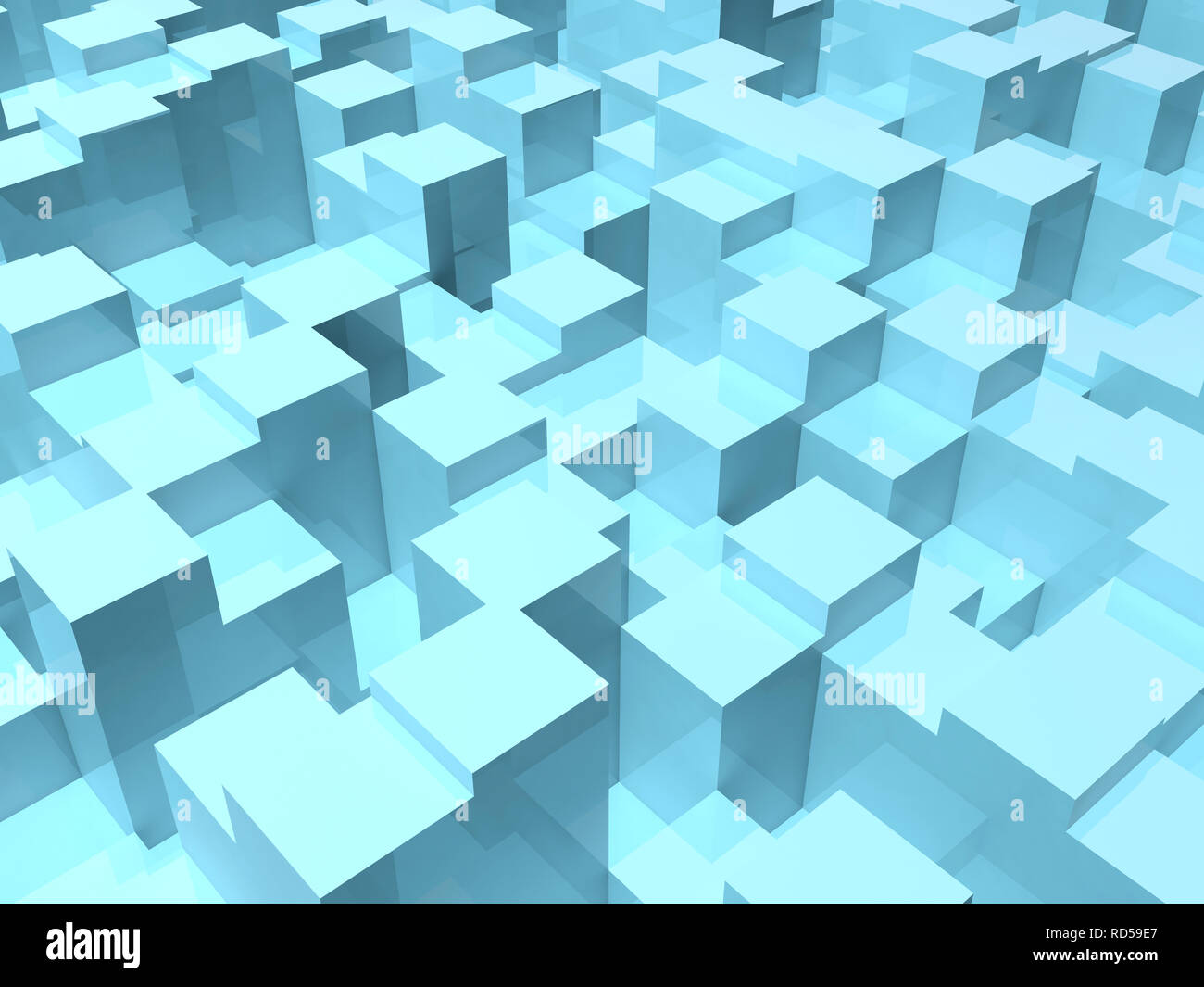 Abstrakte Digitale Hintergrund mit zufälligen Extrudierte glänzenden blauen Boxen. 3D-Darstellung Stockfoto