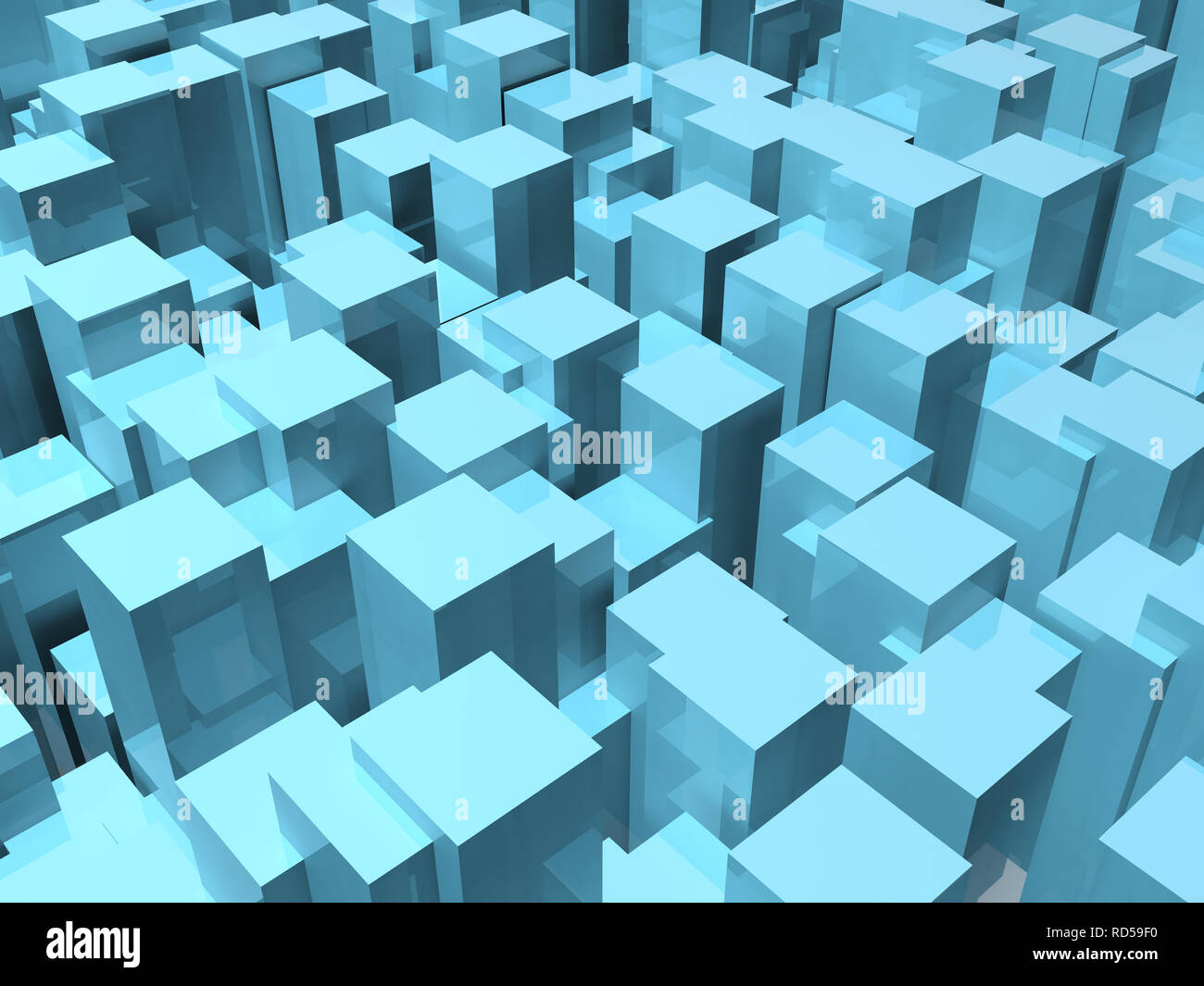 Abstrakte cg Hintergrund mit zufälligen Extrudierte glänzenden blauen Boxen. 3D-Darstellung Stockfoto