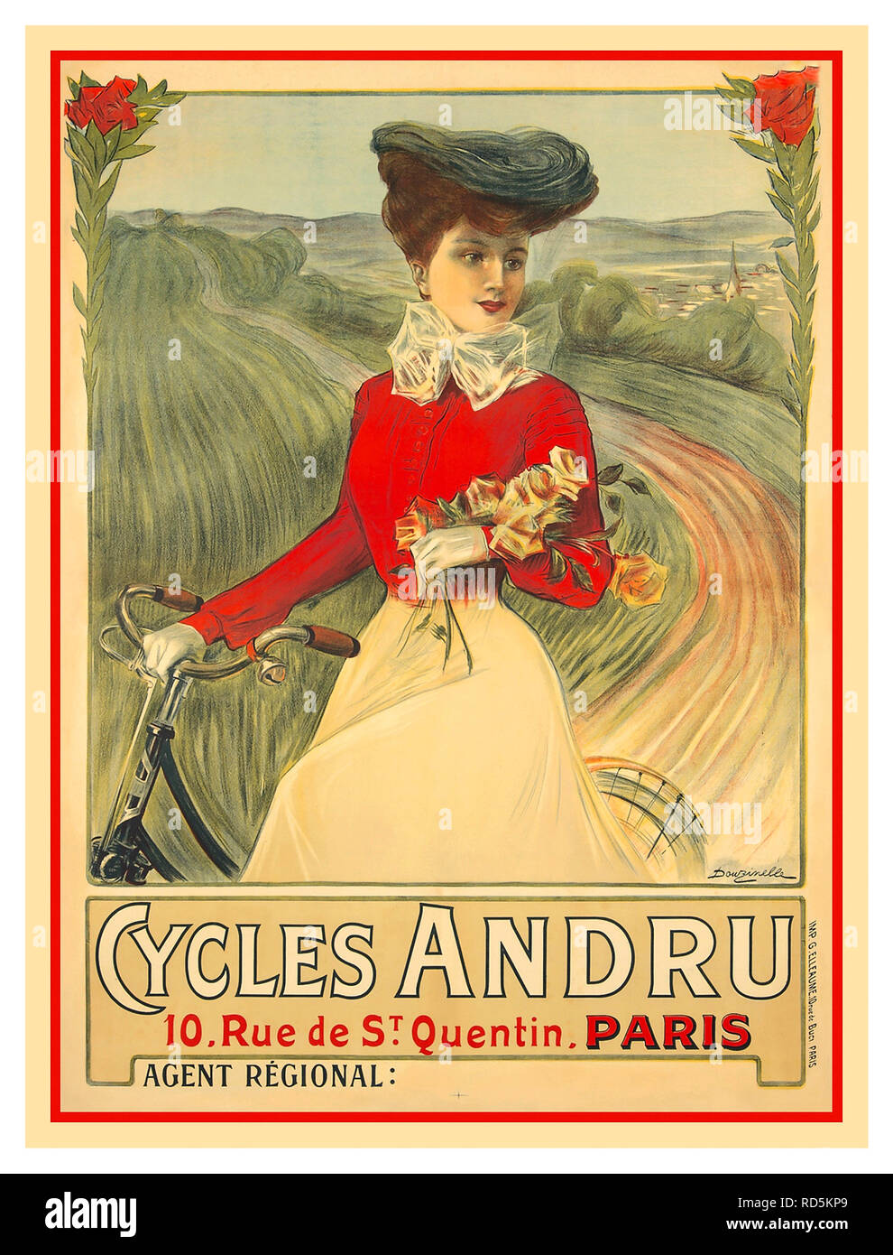 Fahrrad POSTER Vintage 1890 französische Werbung Poster' Zyklen Andru 'Vintage Poster (Artist: Douzinelle) Paris Frankreich C. 1895 Stockfoto